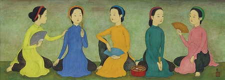 The painting “5 young women” (Mai trung Thu) was fetched 625,000 HKD (over 1.7 billion VND) at auction