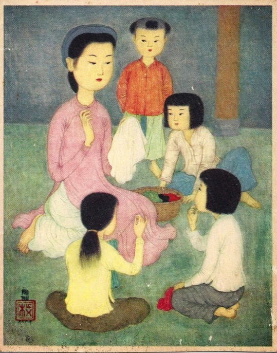 The painting “Mother teaches to embroider” was printed by UNICEF to raise World Children's Fund