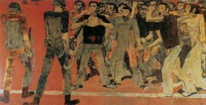 National Defense - Nguyen Sang, 1978, lacquer painting, displayed at the Vietnam Fine Arts Museum