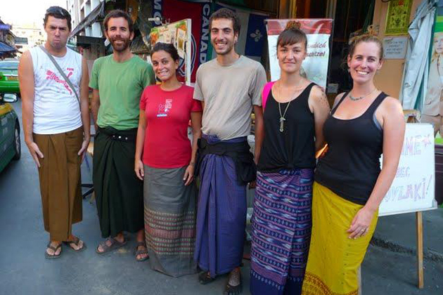 Foreign tourists in Longyi